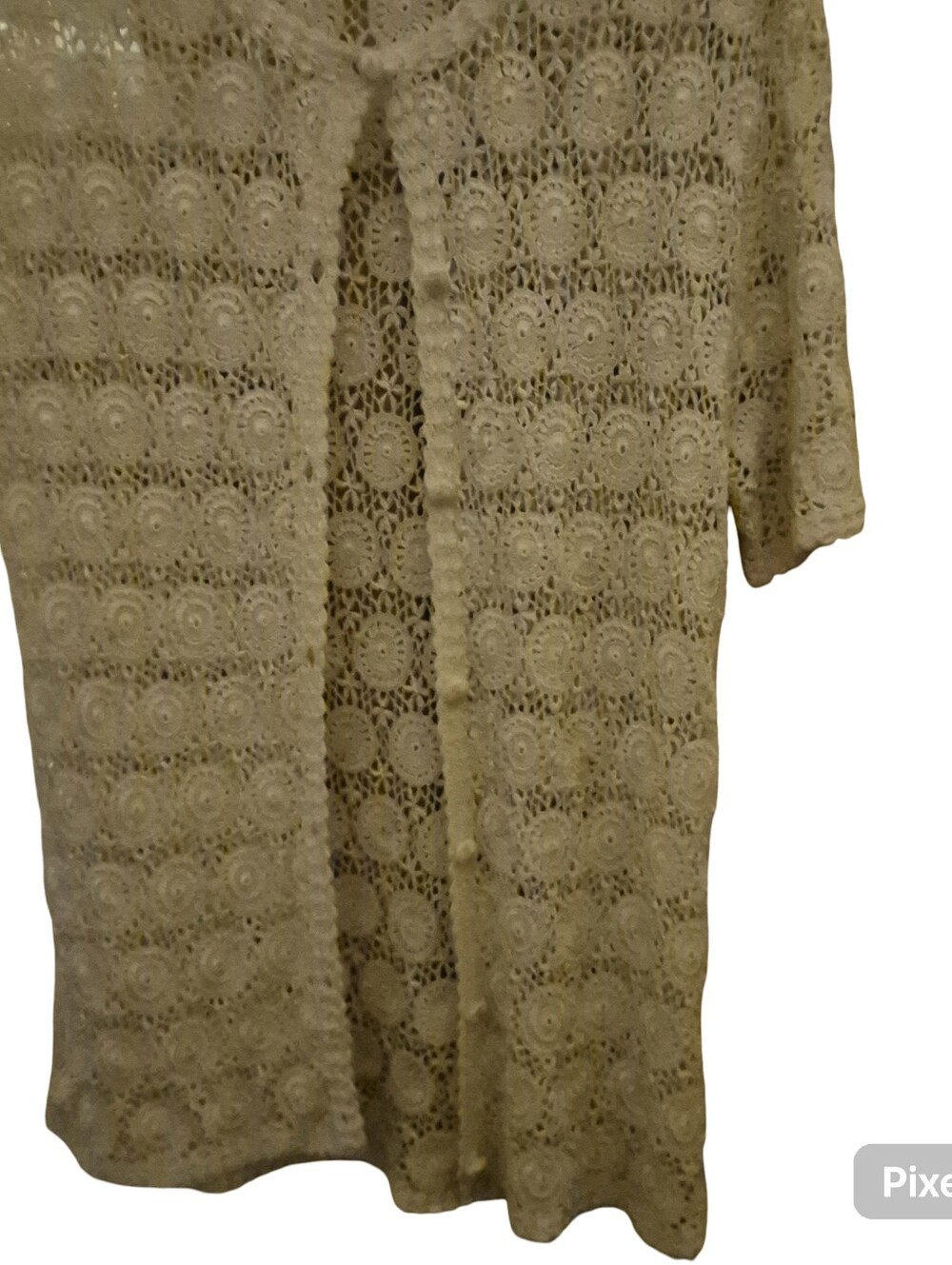 vintage 90s cream hand-crocheted cardigan sweater Front Button Medium Mint Condi